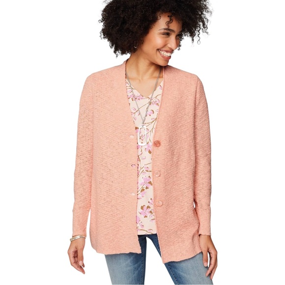 J. Jill Slub Textured Button Front Pink Cardigan Sweater XL - Picture 1 of 11